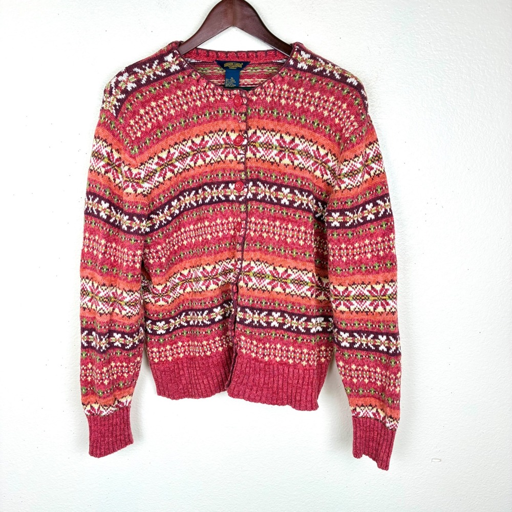 Vintage Cardigan XL Fair Isle Nordic Cottage Cabin Scandi Rustic Thick Sweater